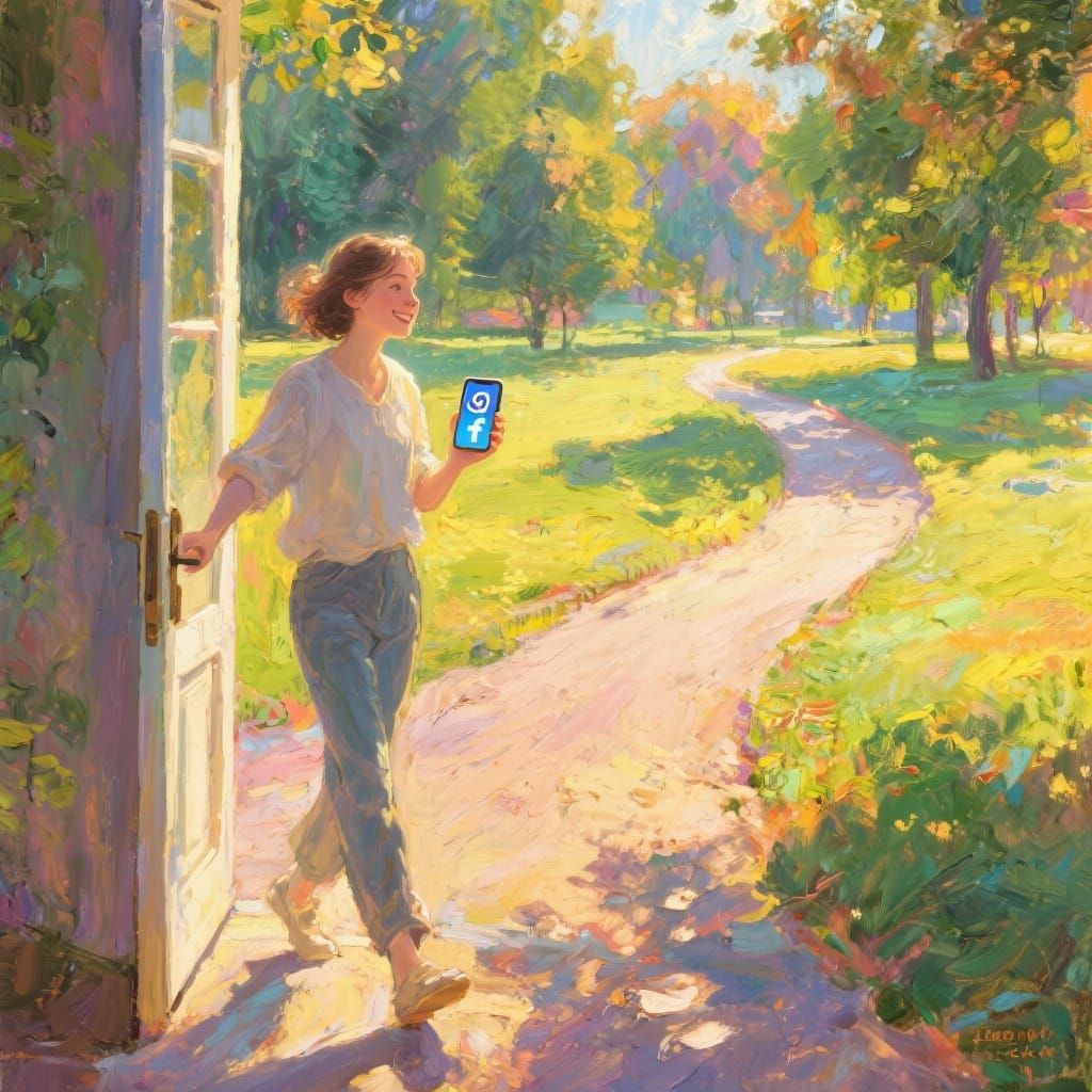 Person Embracing Nature Over Social Media