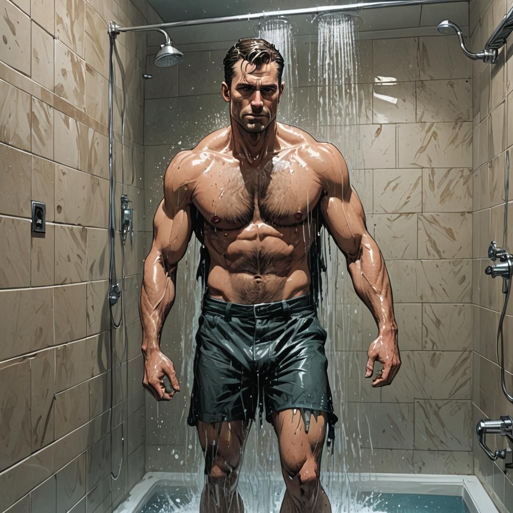 Man in Shower, Callipygous, Comic Book Art
