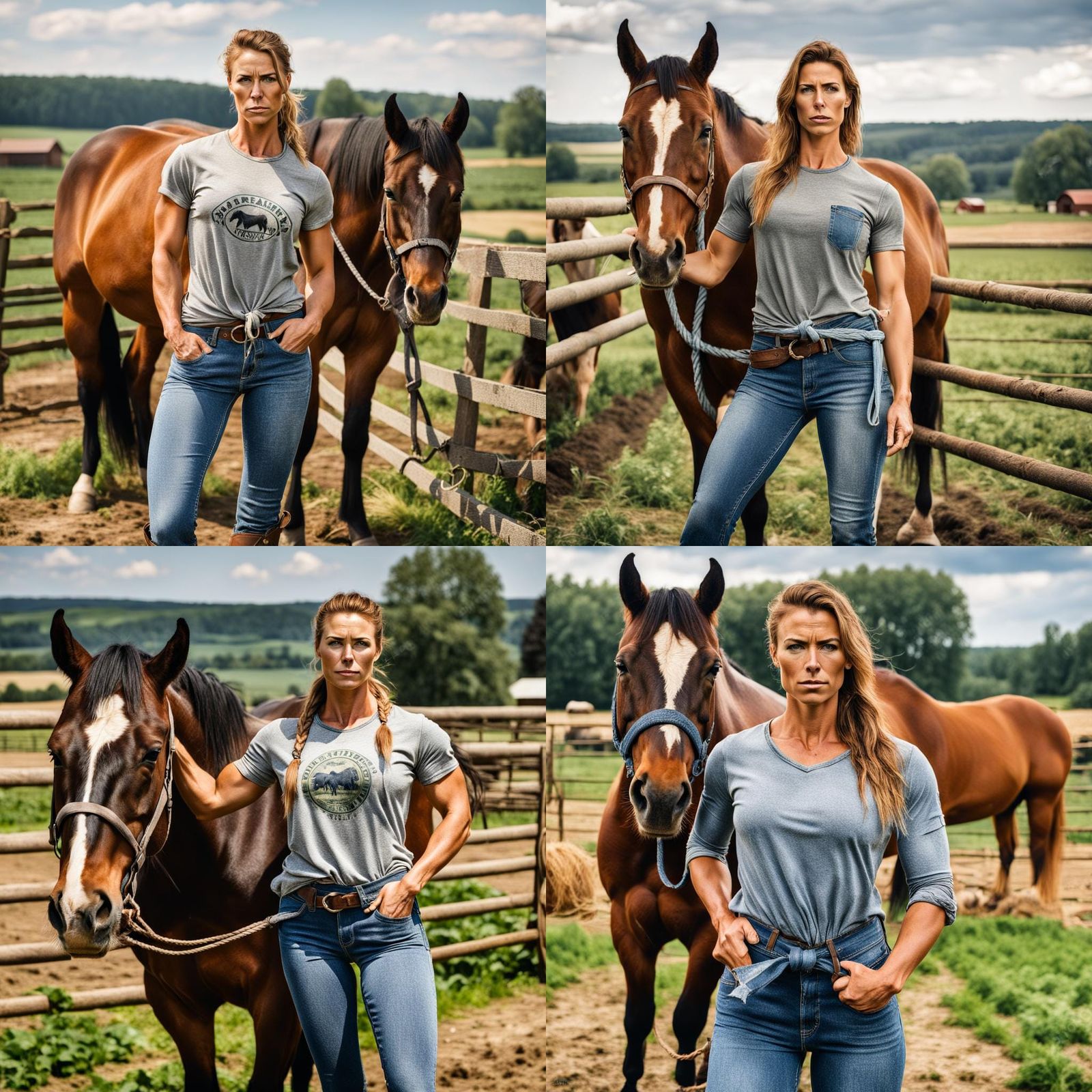 Farm Girl with Horse on the Farm
