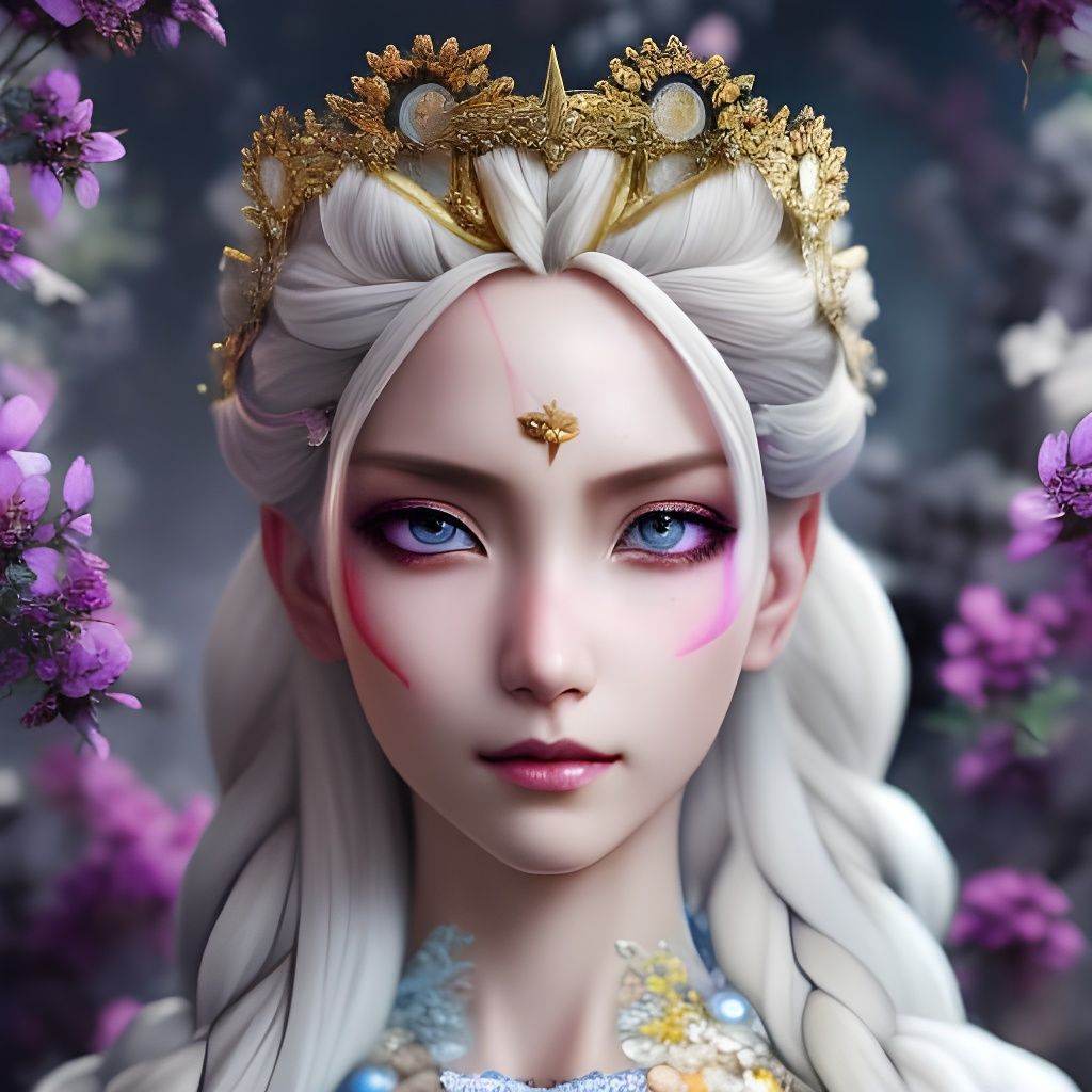 Anime Ice Queen Portrait in Art Nouveau Style