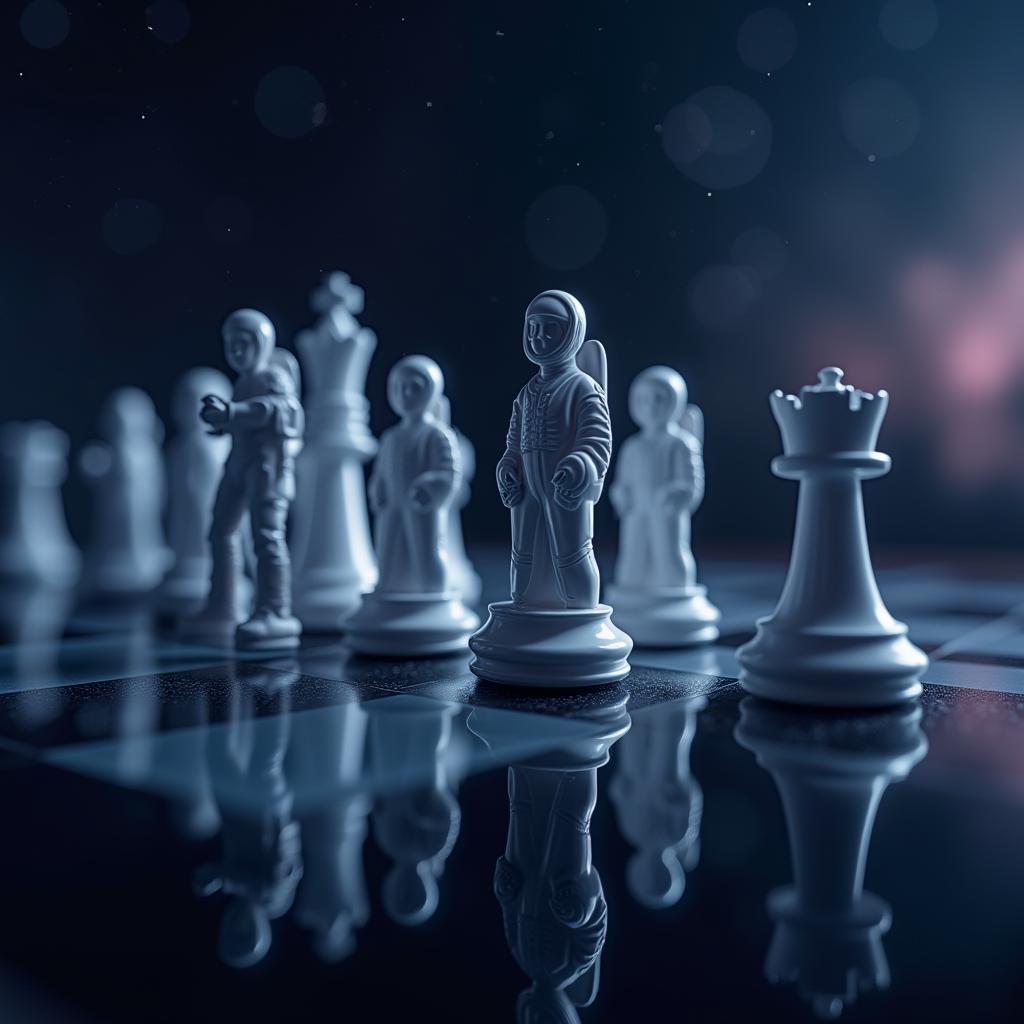 SpaceX Chess Pieces on Mirrored Board in Cinematic Style