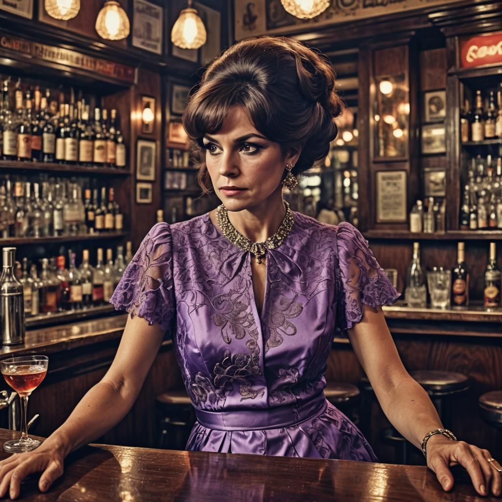 1970s Woman with Violet Hair in Bar