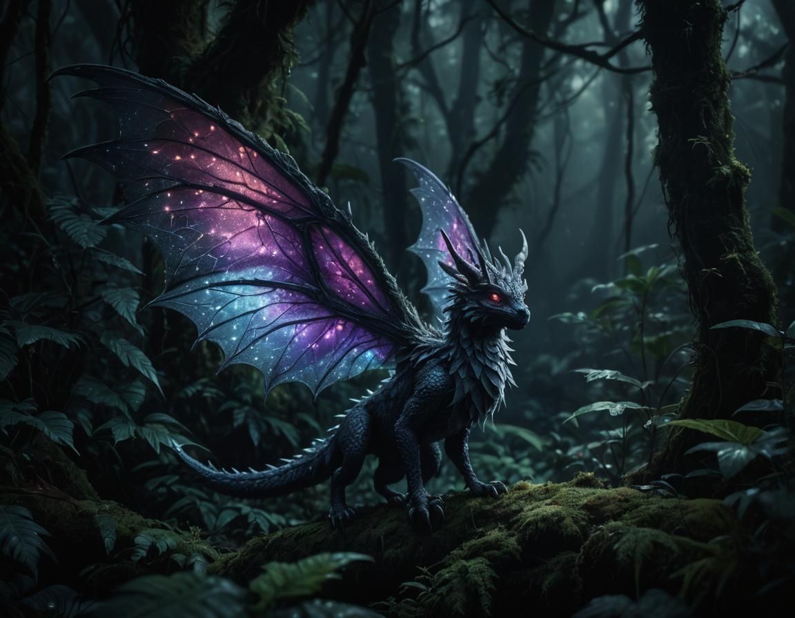 Ominous Fairy Dragon in Dark Rainforest
