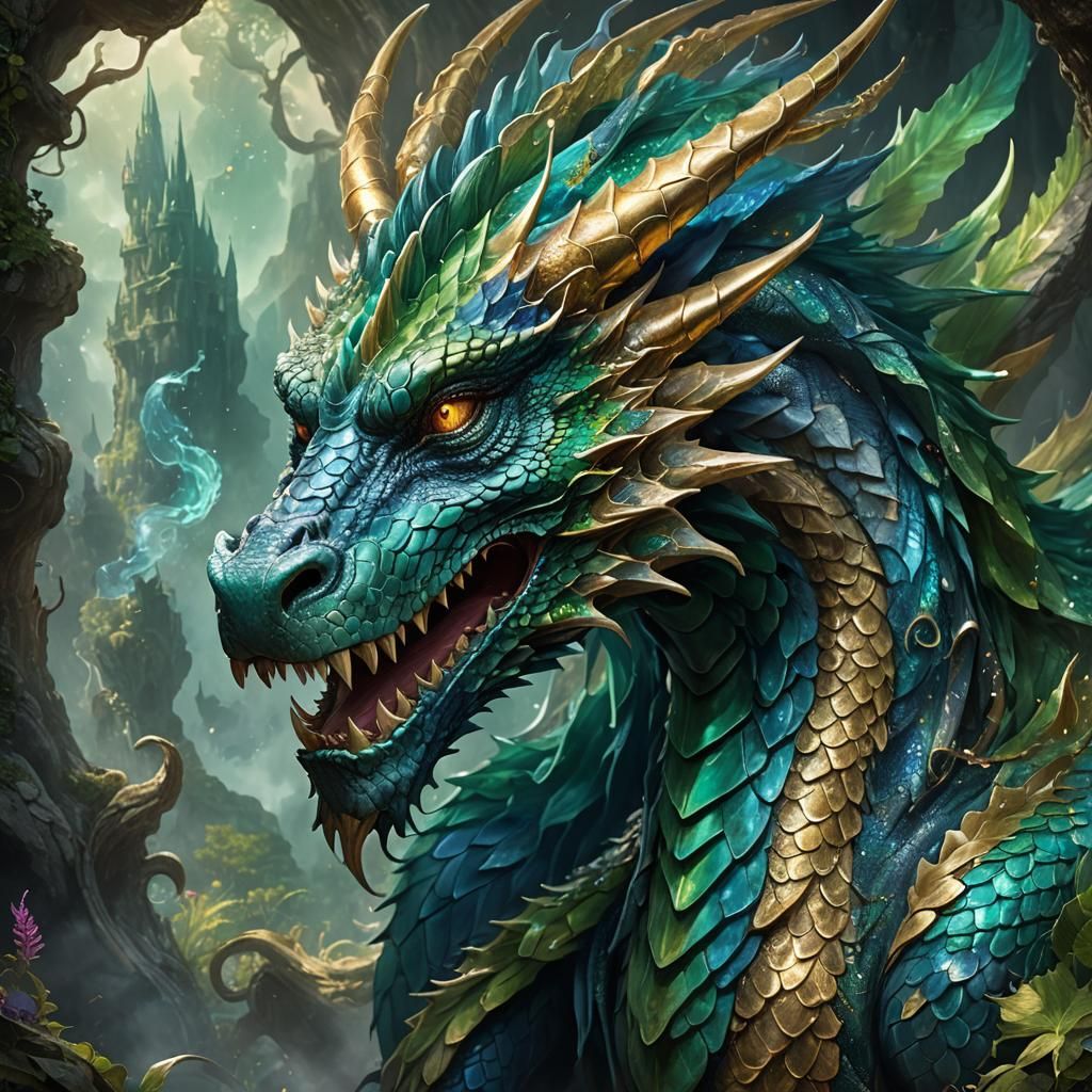 Detailed Dragon Head in Mystical Environment