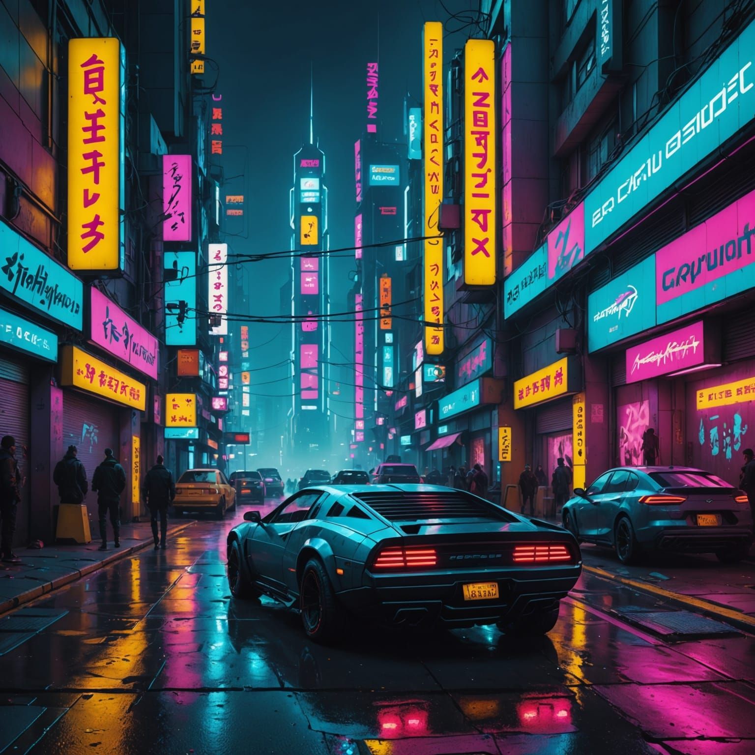 Neon Urban Dreams in a Cyberpunk Metropolis