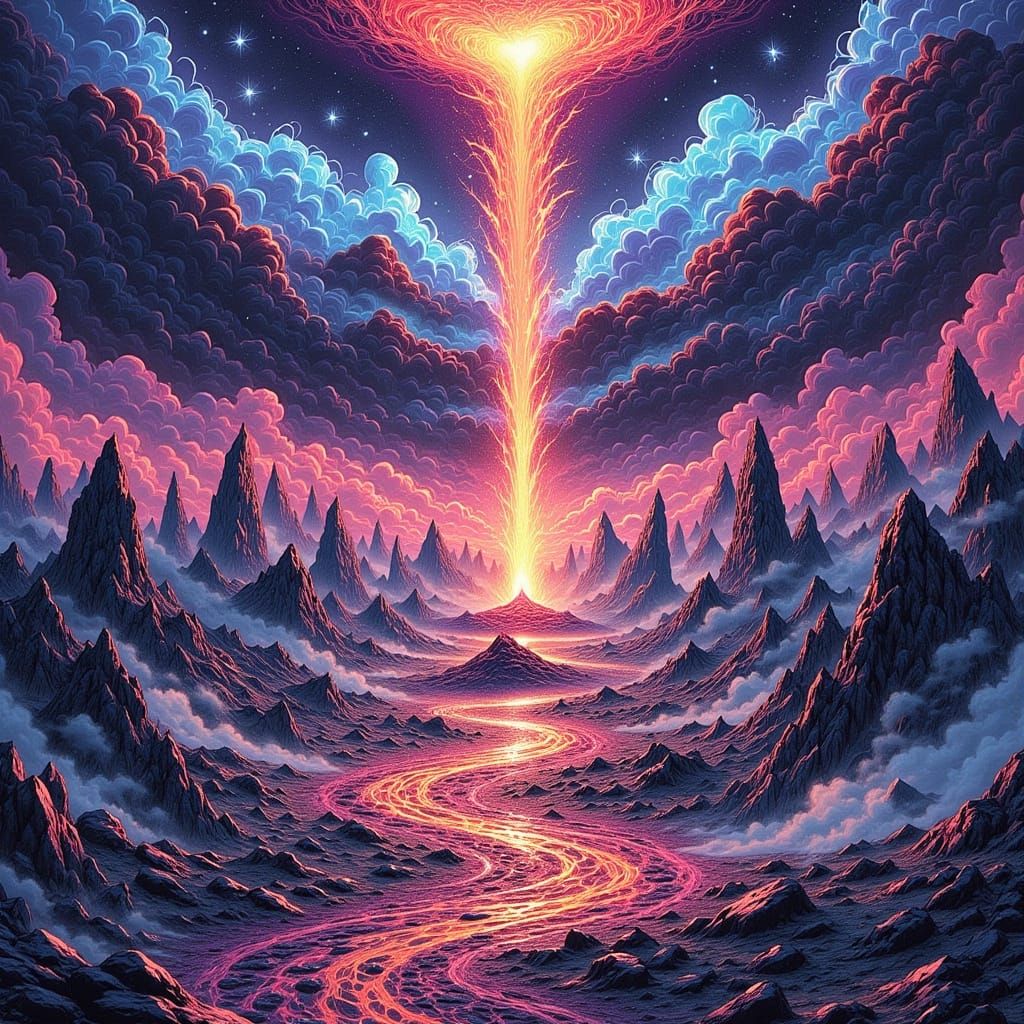 Magical Devastated Land with Erupting Power in 80s Anime Sty...