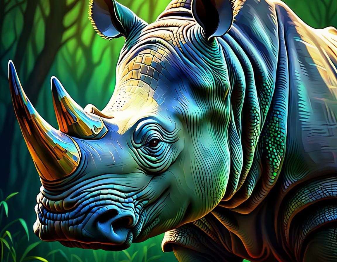 Iridescent Rhinoceros in Digital Oil Painting Style