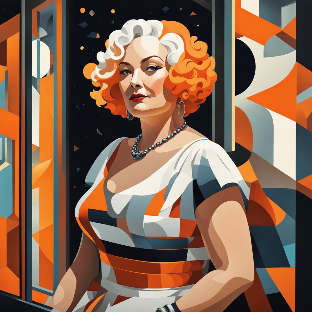 "A portrait of a chubby bosom woman on her 50s with Orange and white hair, Cyberpunk 1970s Dress.
Gothic curly Hair, Ha...