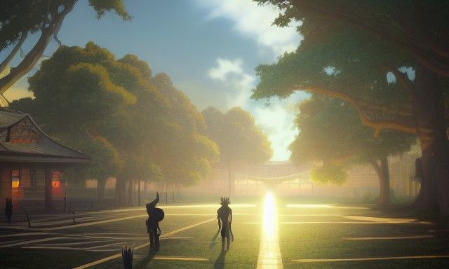 Anime-Style HBCU Campus Scene with Fractal Lights