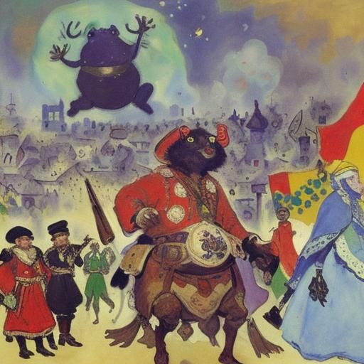 Ox Frog Watches a Battle in Early 20th Century Style