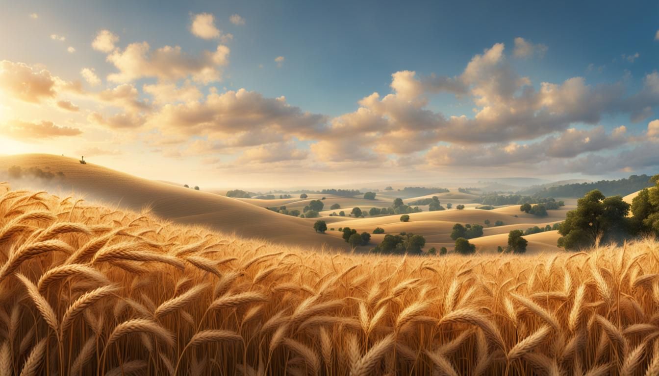Golden Wheat Field: Detailed Fantasy Concept Art