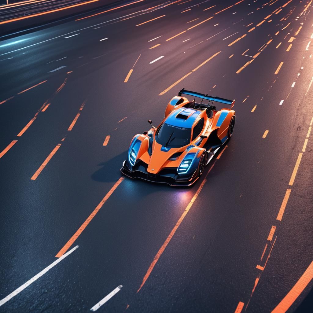 Futuristic Neon Racing Car in Matte Painting Style