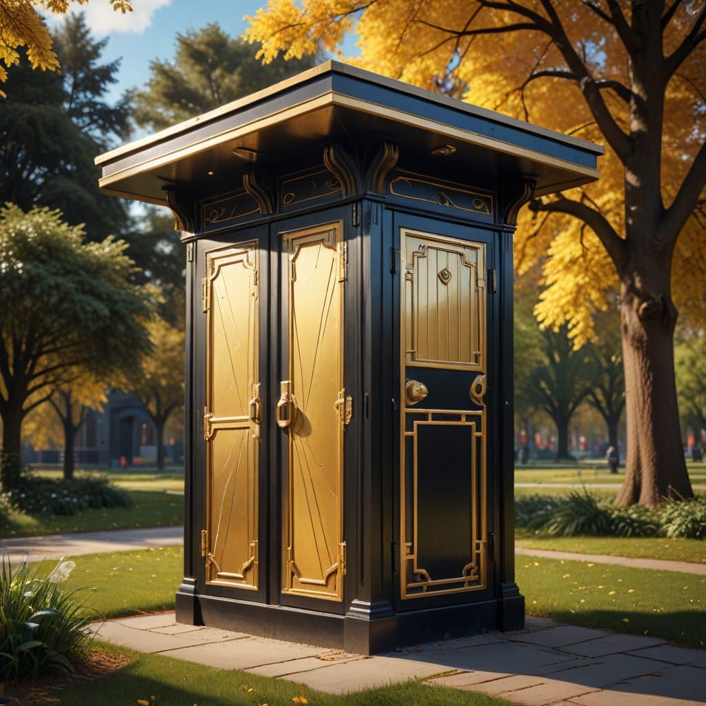 Glamorous Art Deco Outhouse Amidst a Vibrant Park