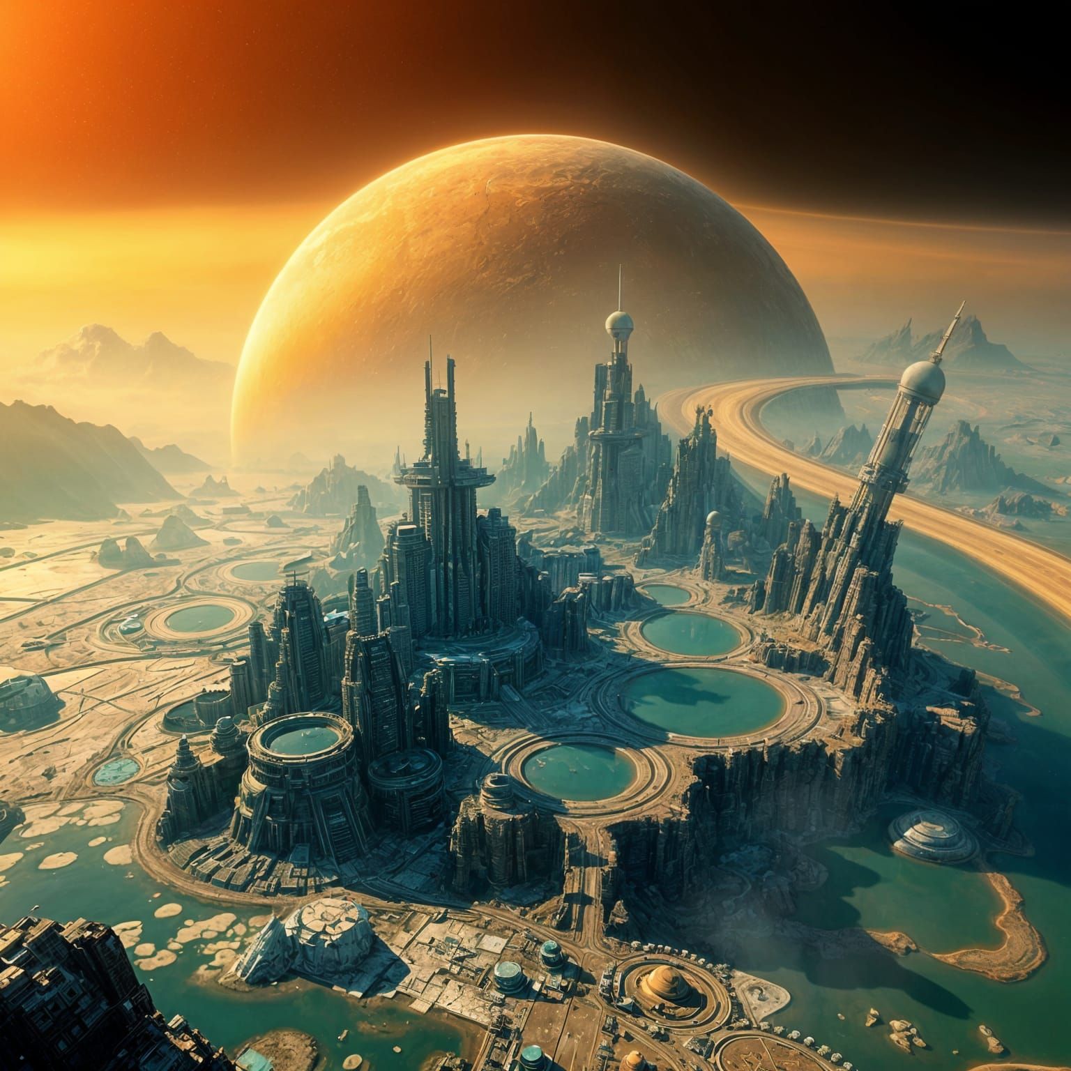 Cyberpunk Metropolis on Titan's Shores