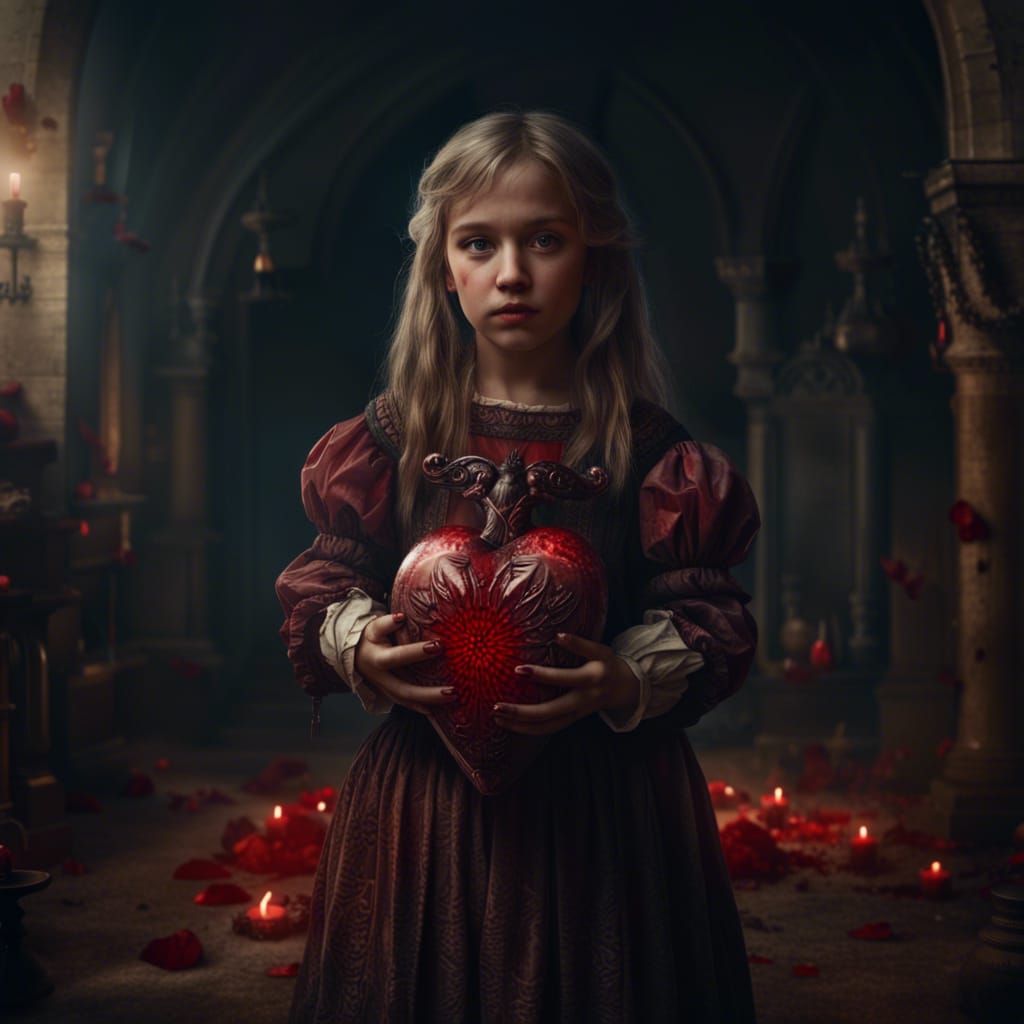 Medieval Girl Holding Heart: Dramatic Digital Painting