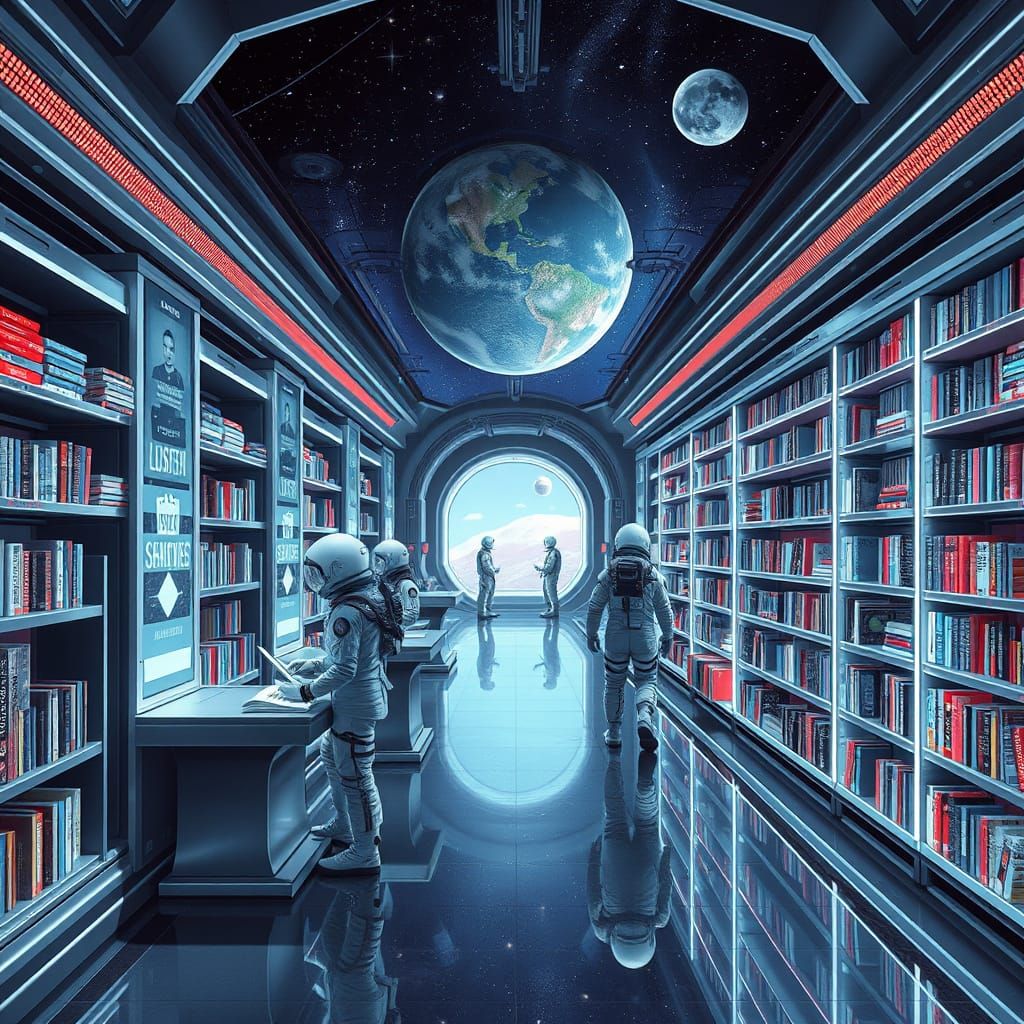 Futuristic Space Library Inspired by Sci-Fi Styles