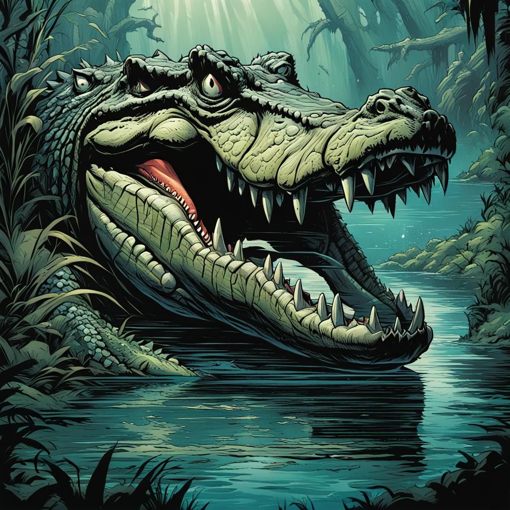 Menacing Crocodile Jaw in Comic Book Art Style