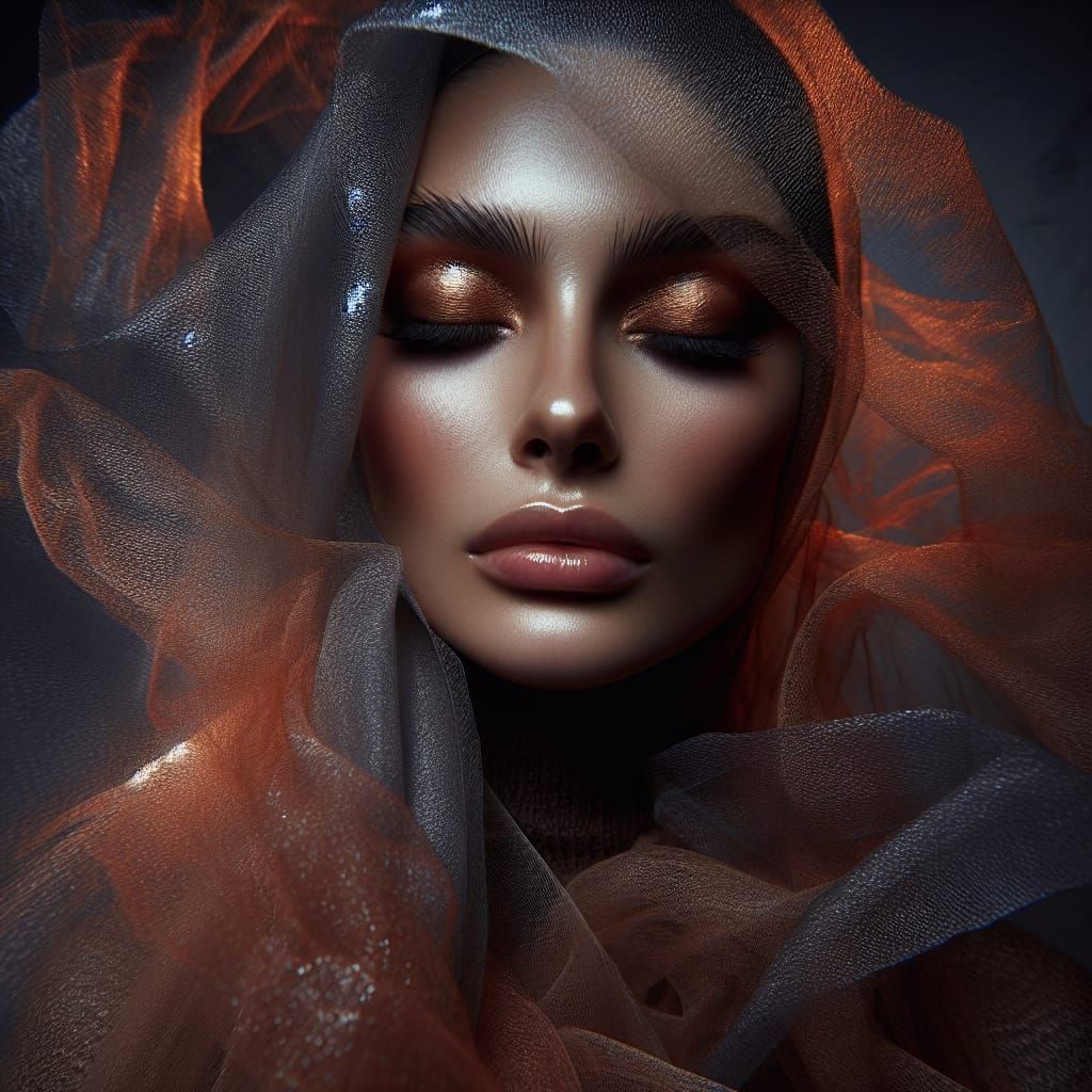 Ethereal Portrait of Woman in Flowing Fabric