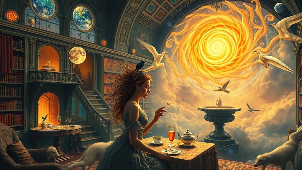 Surreal Tea Party in a Floating Island Dreamscape