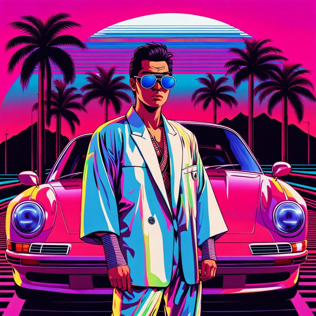 Vaporwave Kabuki Man on Tropical Highway