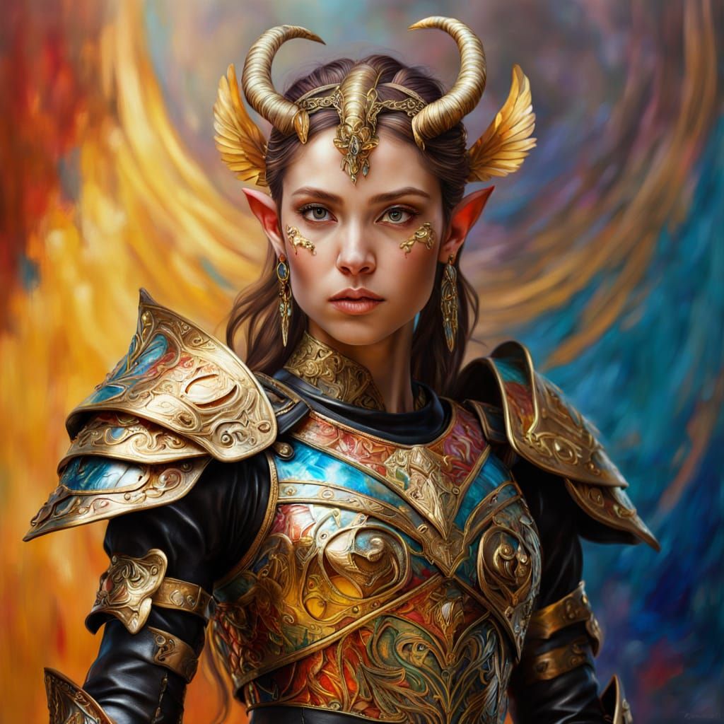 Warrior Princess in Intricate Armor Dress