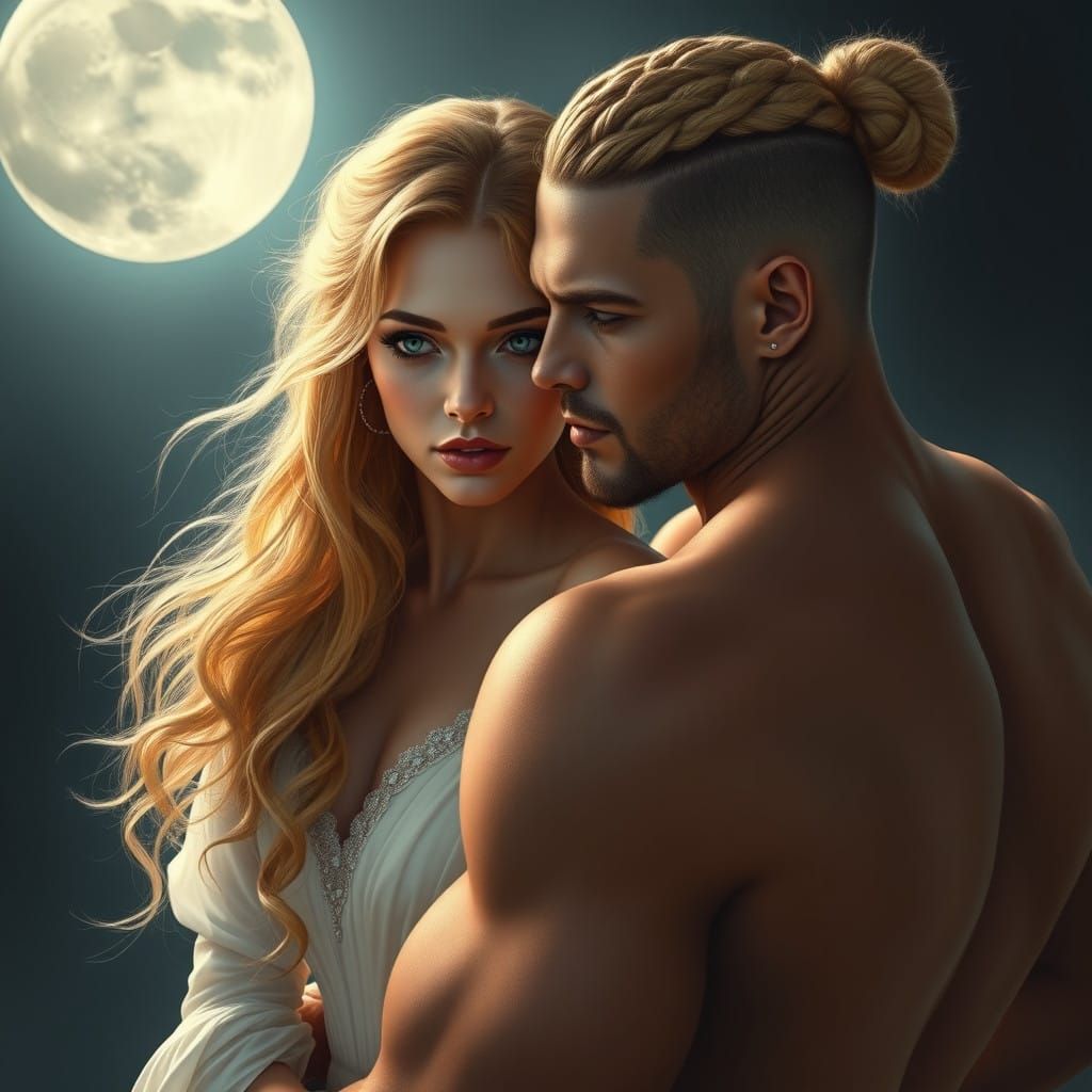 Enchanted Moonlit Couple in Whimsical Fantasy
