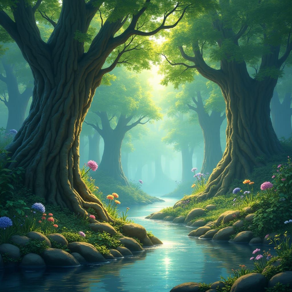 Mystical Forest: Digital Illustration Inspired by Miyazaki