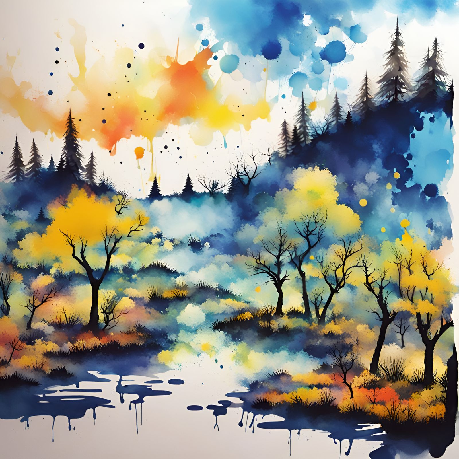 Ink splatter landscape