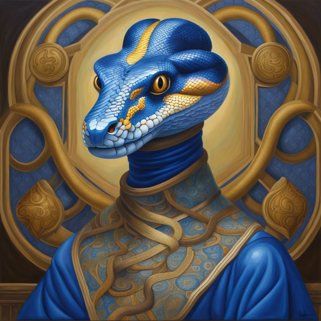 Surreal Python Portrait in Ultramarine and Gold