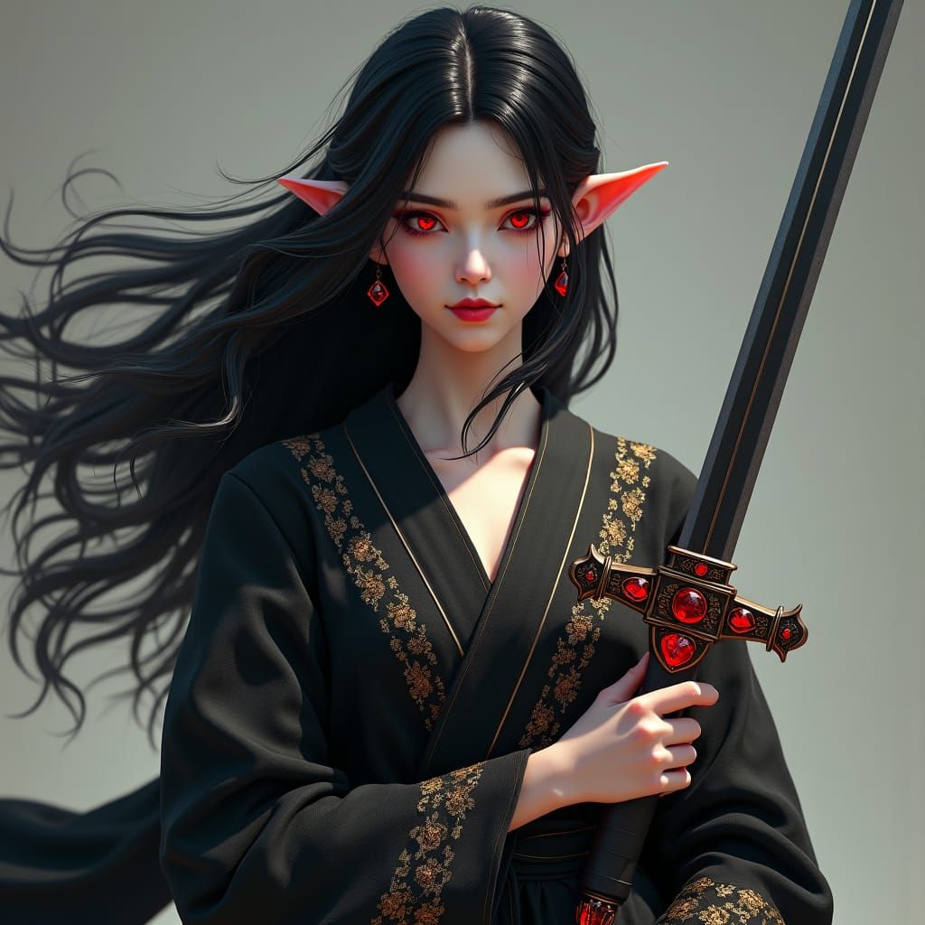 Dhampir Monk with Red Eyes in Matte Painting Style