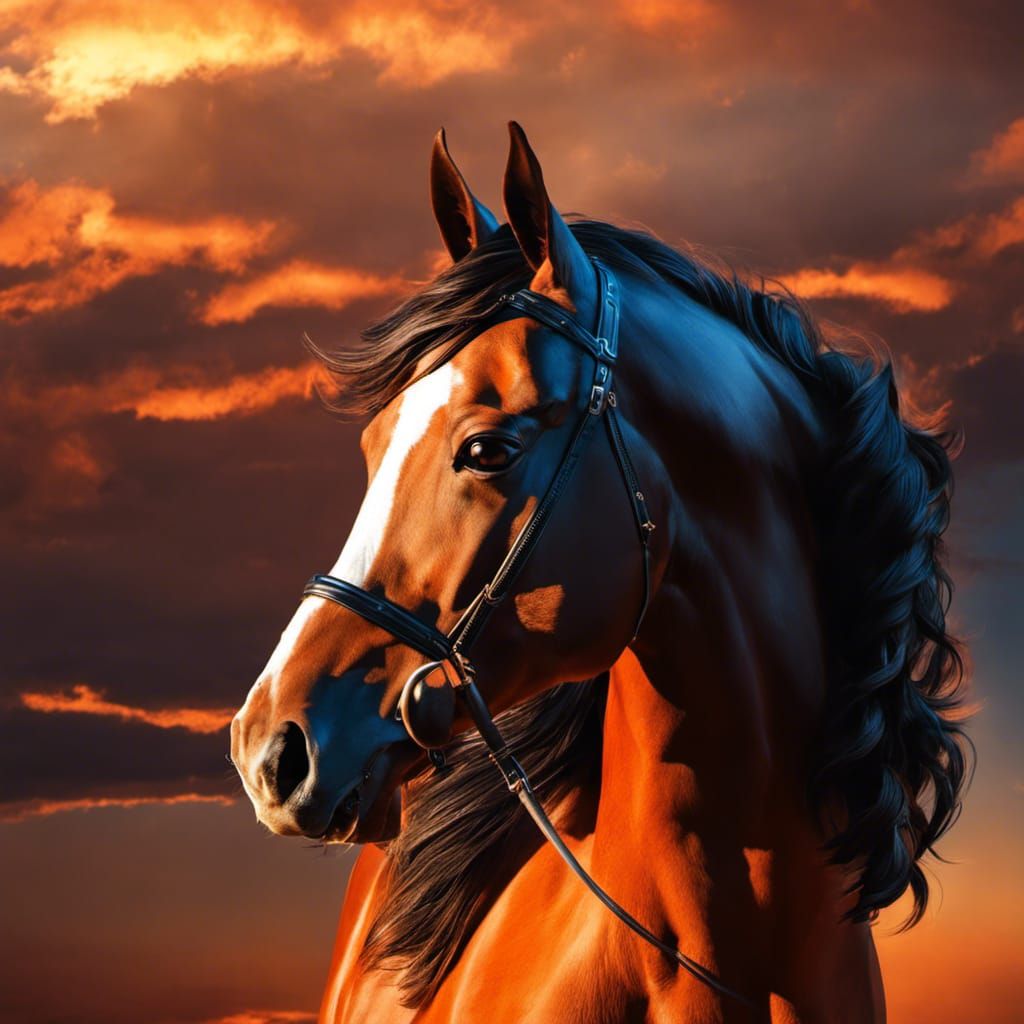 Fiery Horse Portrait in Hyperrealistic Splash Art