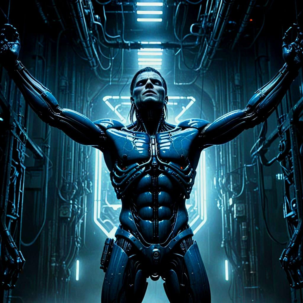 Cyborg Prisoner in Dystopian Cybernetic Facility