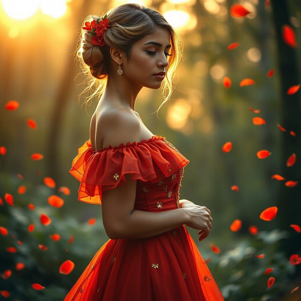 Serene Bangladeshi Woman with Blonde Hair and Flower Updo