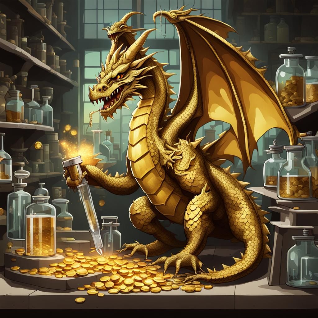 Dragon Alchemist Transmuting Lead Into Gold