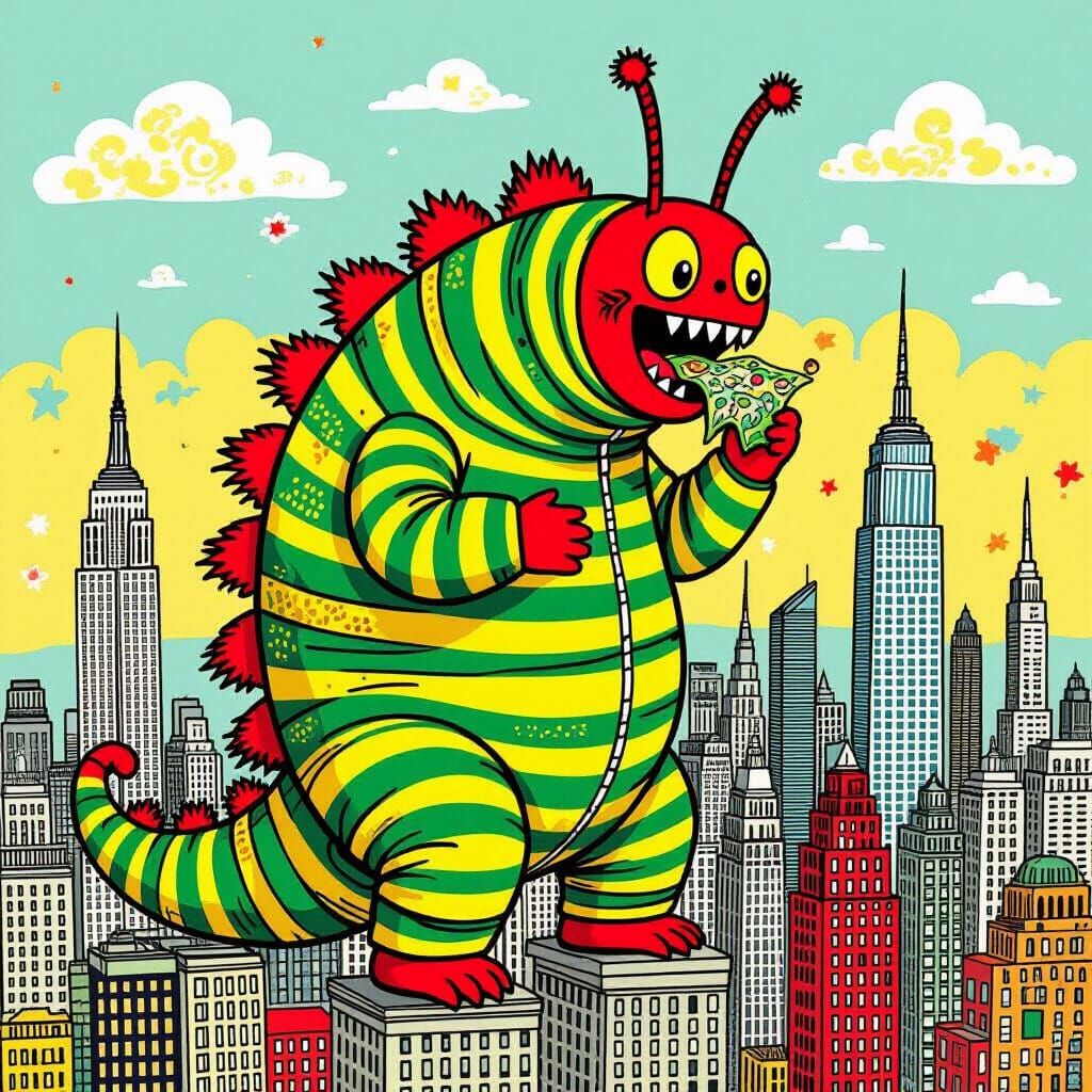 Caterpillar Eats New York in Whimsical Style
