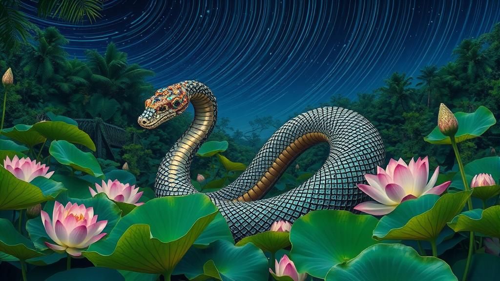 Bejeweled Serpent Coils in Starry Lotus Jungle