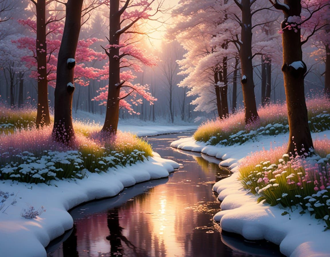 Emergence of Spring in Whimsical Impressionist Style