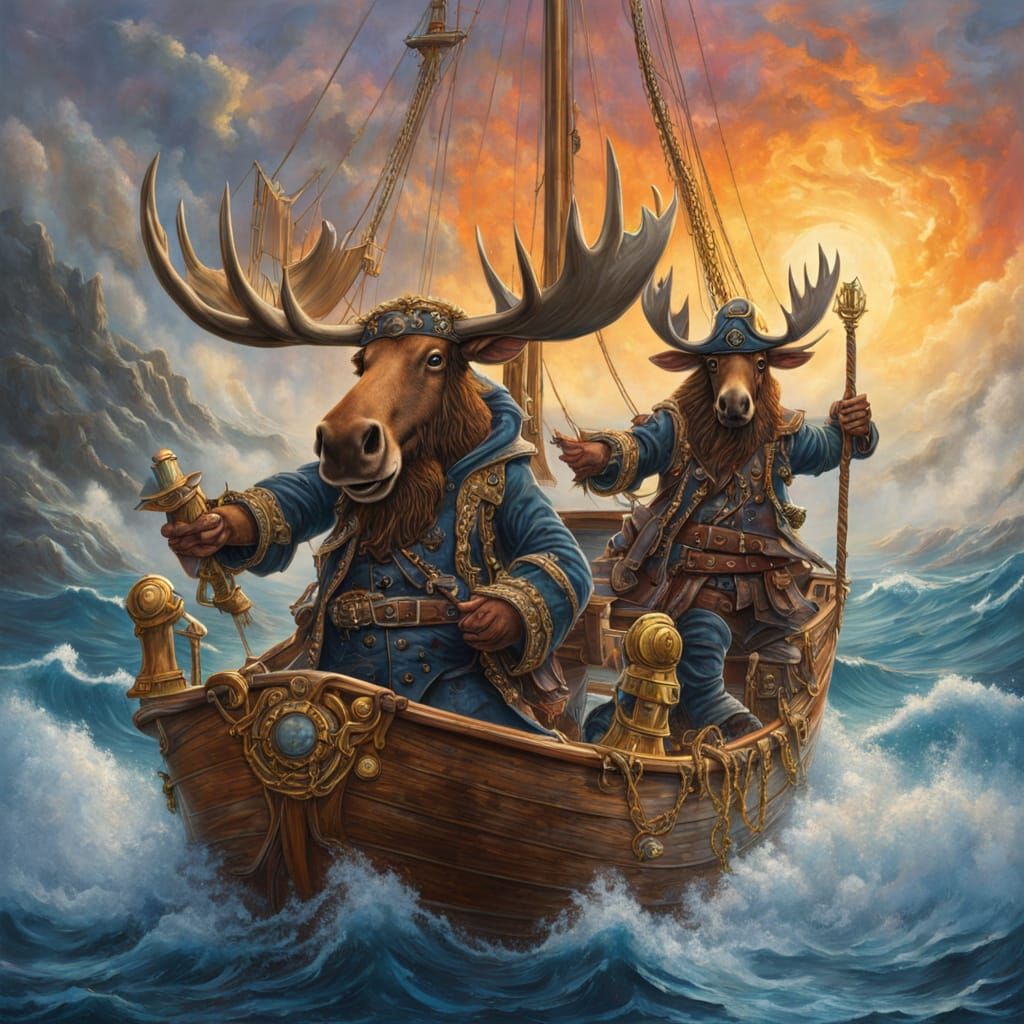 Moose Pirates Sailing the High Seas: Liquid Pour Art