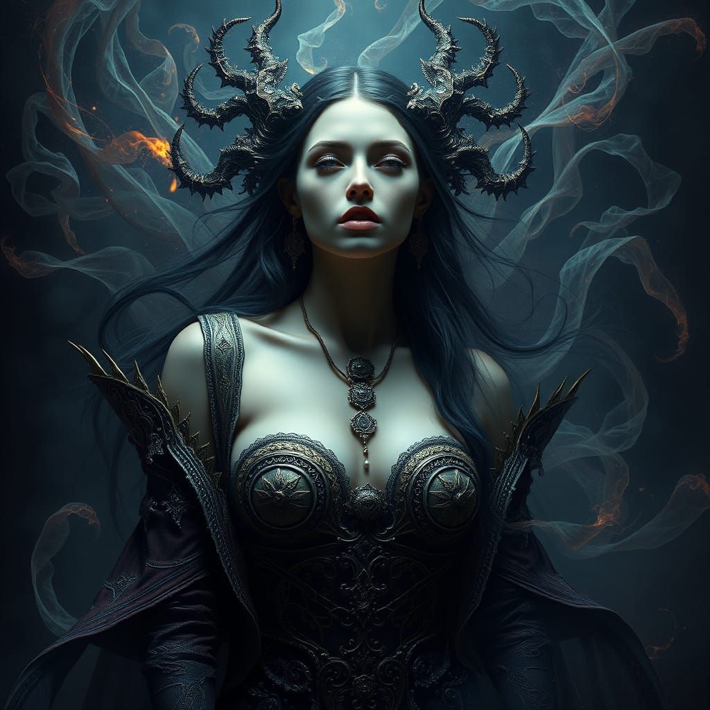 Mystical Woman in Ethereal Realm, Inspired by Beksiński