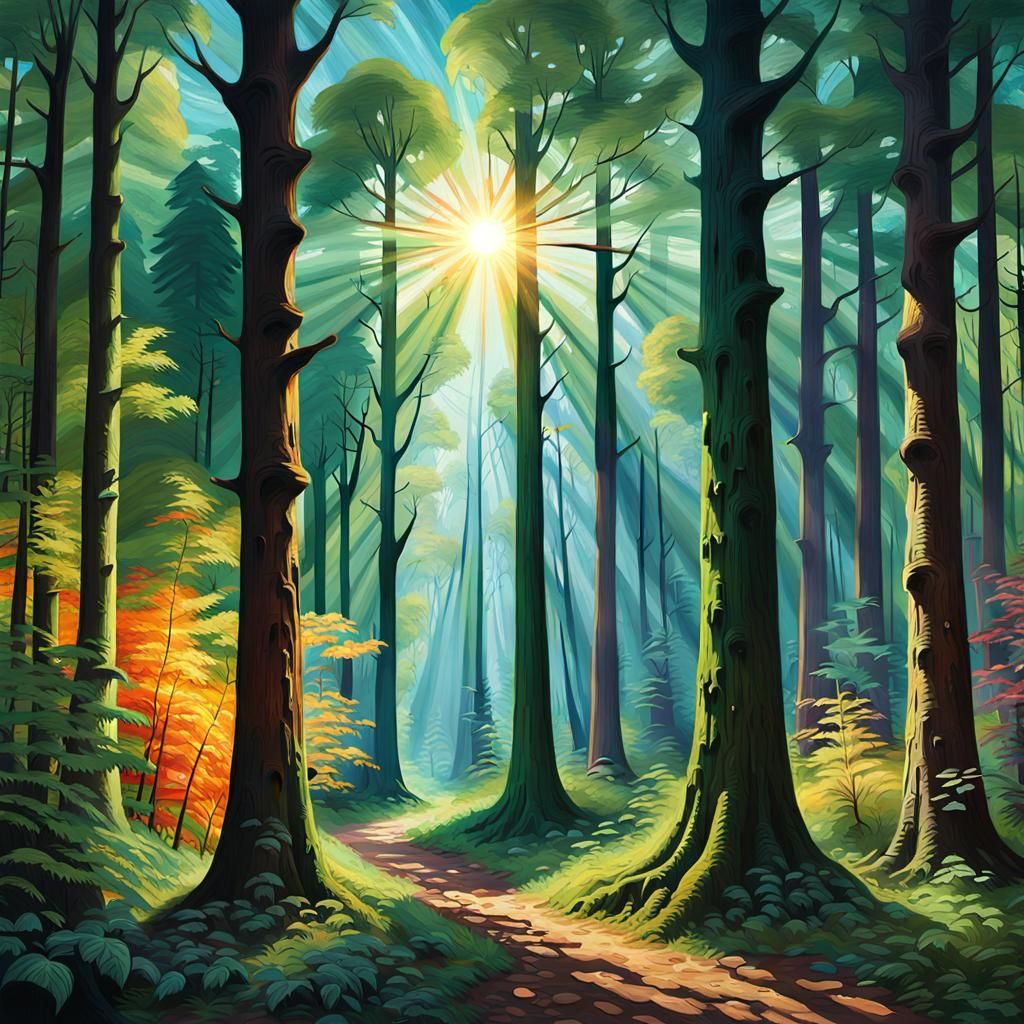 Enchanted Forest Scene in Expressionist Style