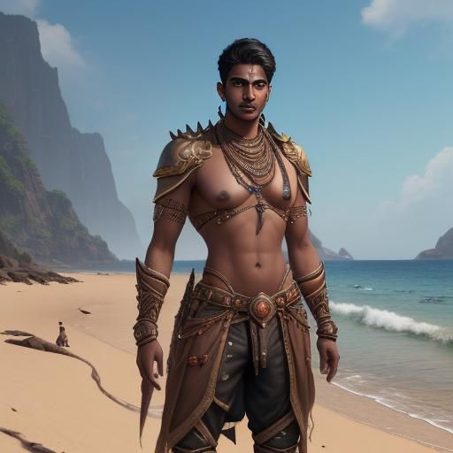 Indian Men at Beach in Detailed Matte Painting
