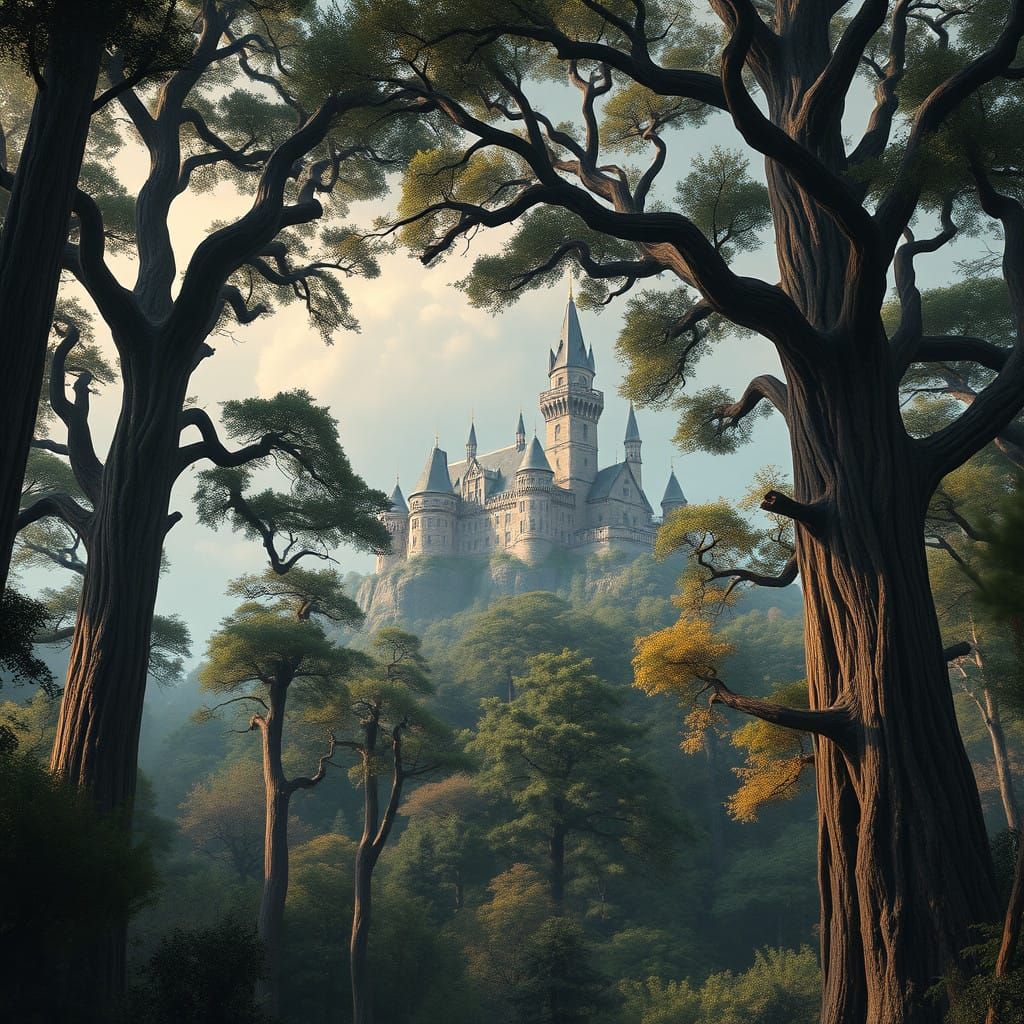 Medieval Forest Castle in a Mystical Aura
