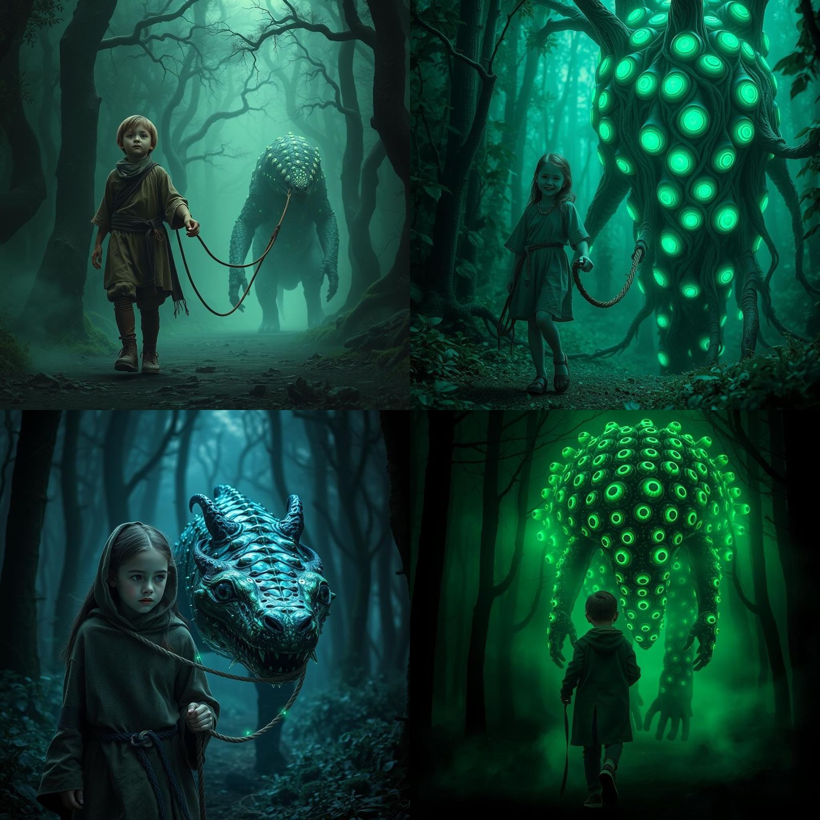 Blind Child Leads Creature Through Malachite Forest