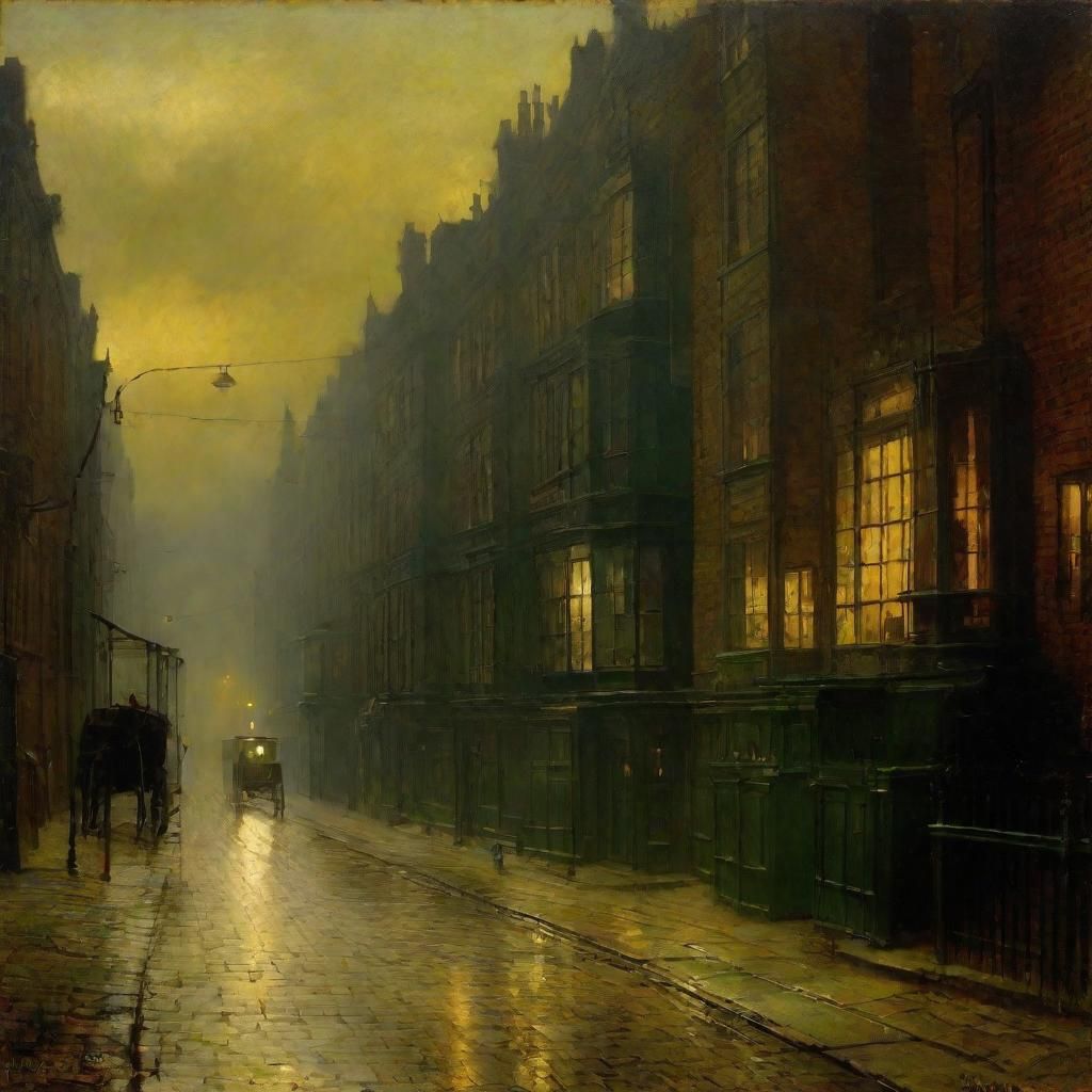 Romantic Oil Painting of Victorian London by Night