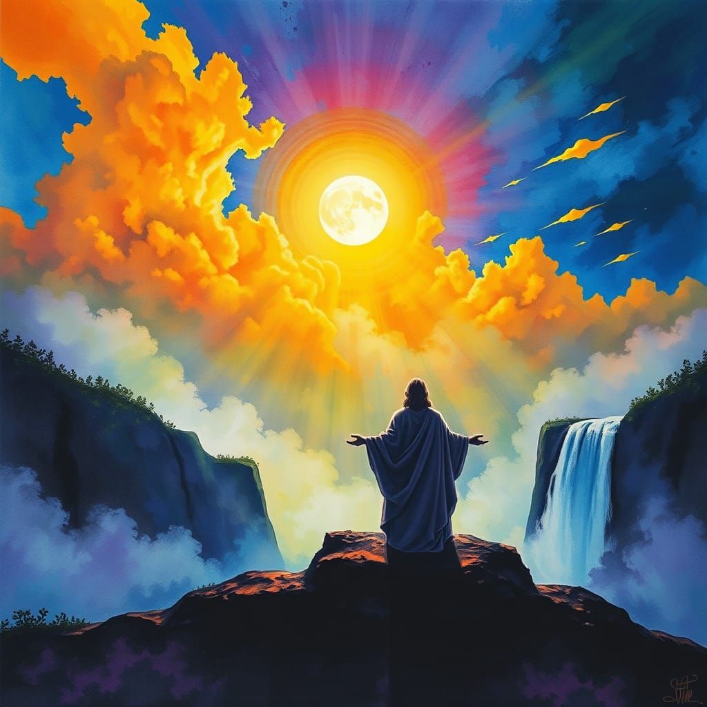 Jesus by the Shore: Abstract Expressionist Batik