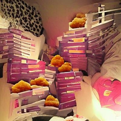 Floating Chicken Nugget in Cloudy Sky