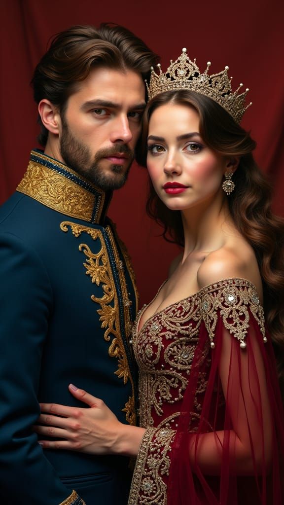 Regal Prince and Princess Portrait in Dramatic Lighting