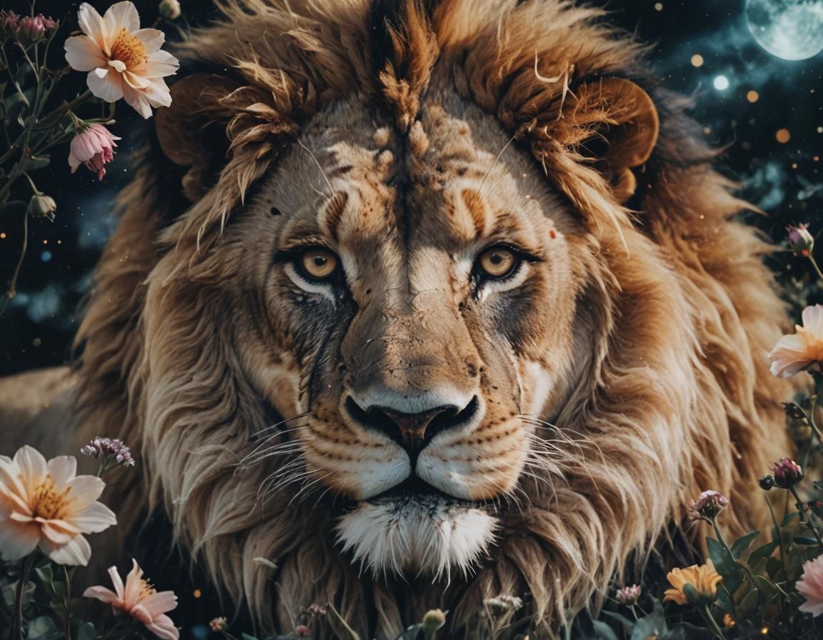 Lion Double Exposure: Savannah Dreamscape in Digital Art