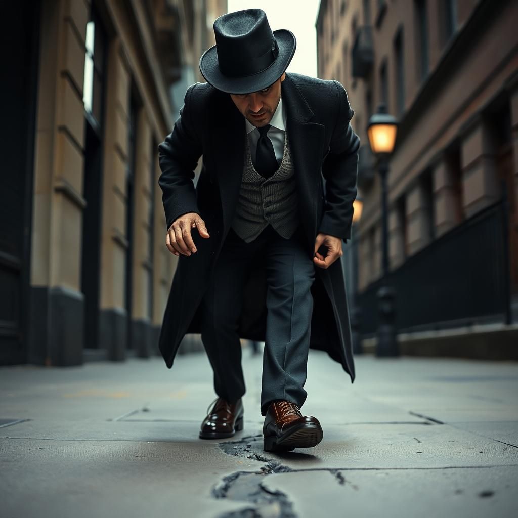 Vintage Gentleman's Sidewalk Superstition in Cinematic Style