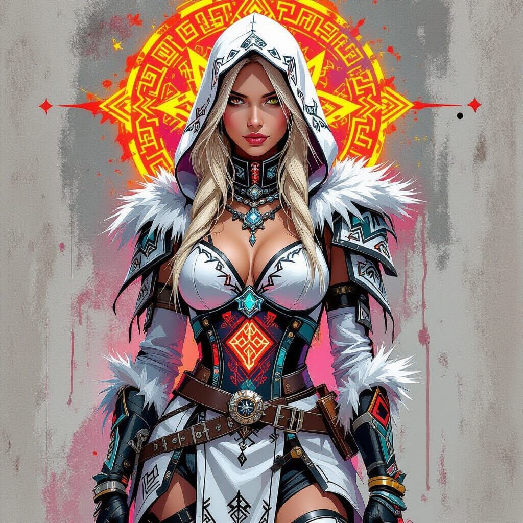 Slavic Mage in Nordic Runes, Graffiti Art Style